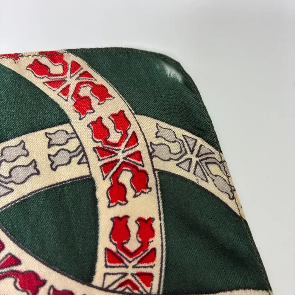 Liberty of London Green Red Cream Brocade Silk Scarf 27.25” Square